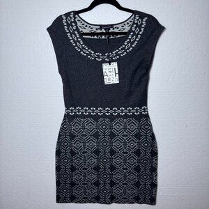 41 Hawthorn New Womens Petite L Gray Geometric Print Sweater Sheath Dress Soft